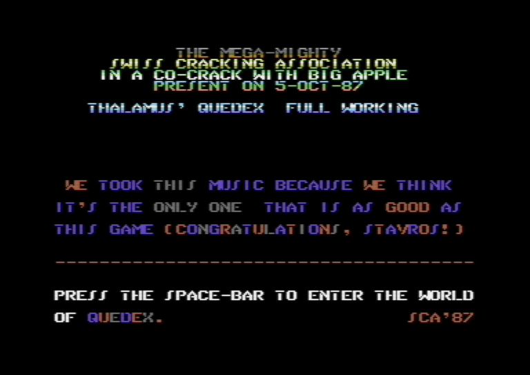 Quedex — emulator screenshot, Commodore 64